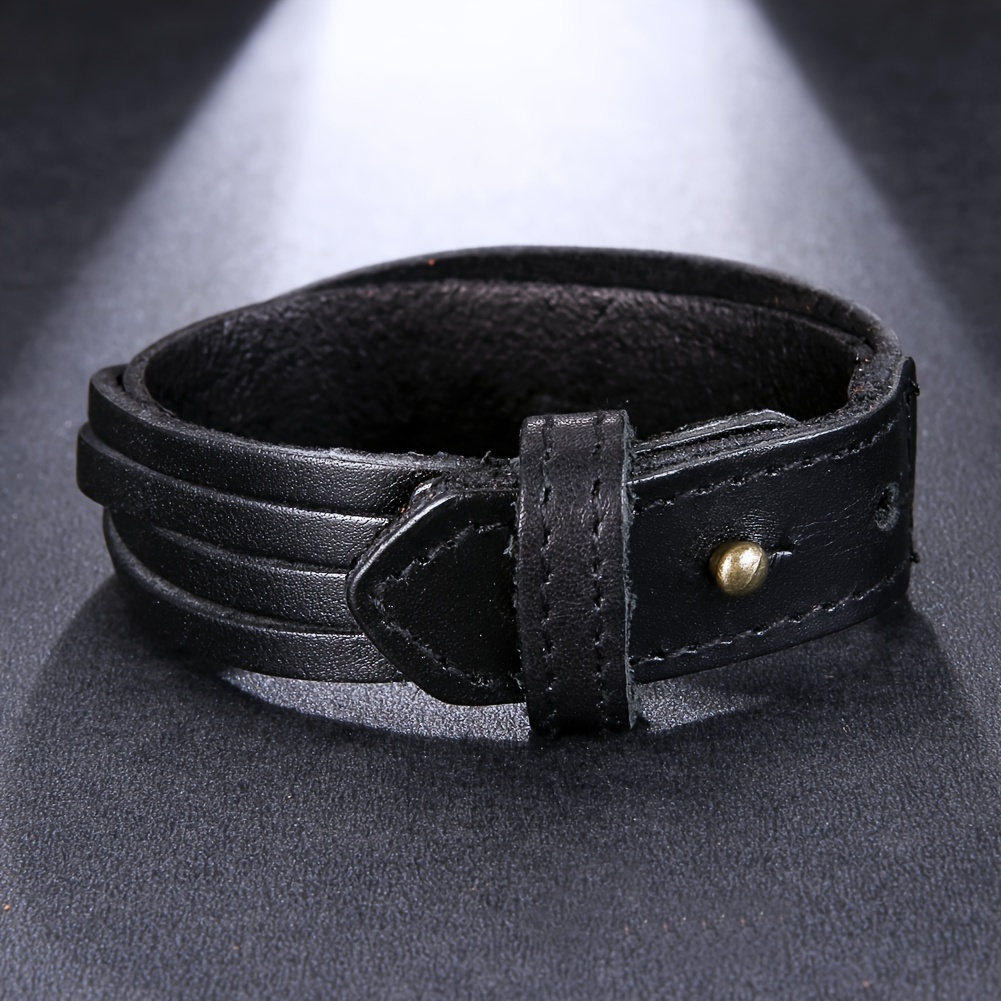 Men's Leather Wide Cuff Bracelet Handcrafted Layer